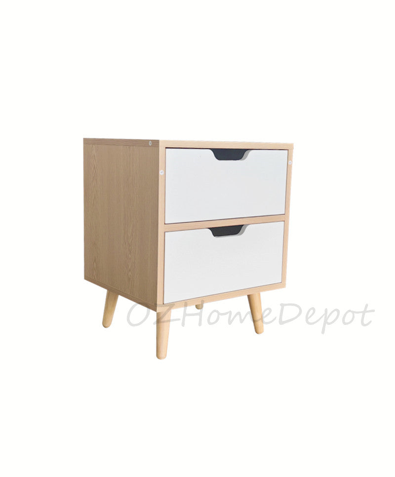 Natural Wood Color with White Double-Drawer Bedside Cabinet | Storage Cabinet | 0021