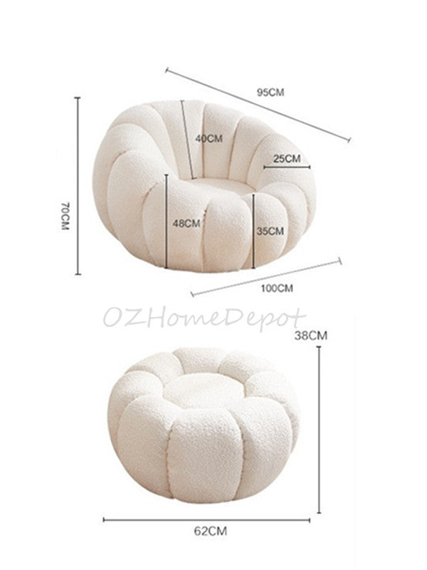 "PUMPKIN 【Special Offer with Footstool】Multiple Colors, Internet Famous Style, Milk White Sherpa Single Sofa in Pumpkin Shape