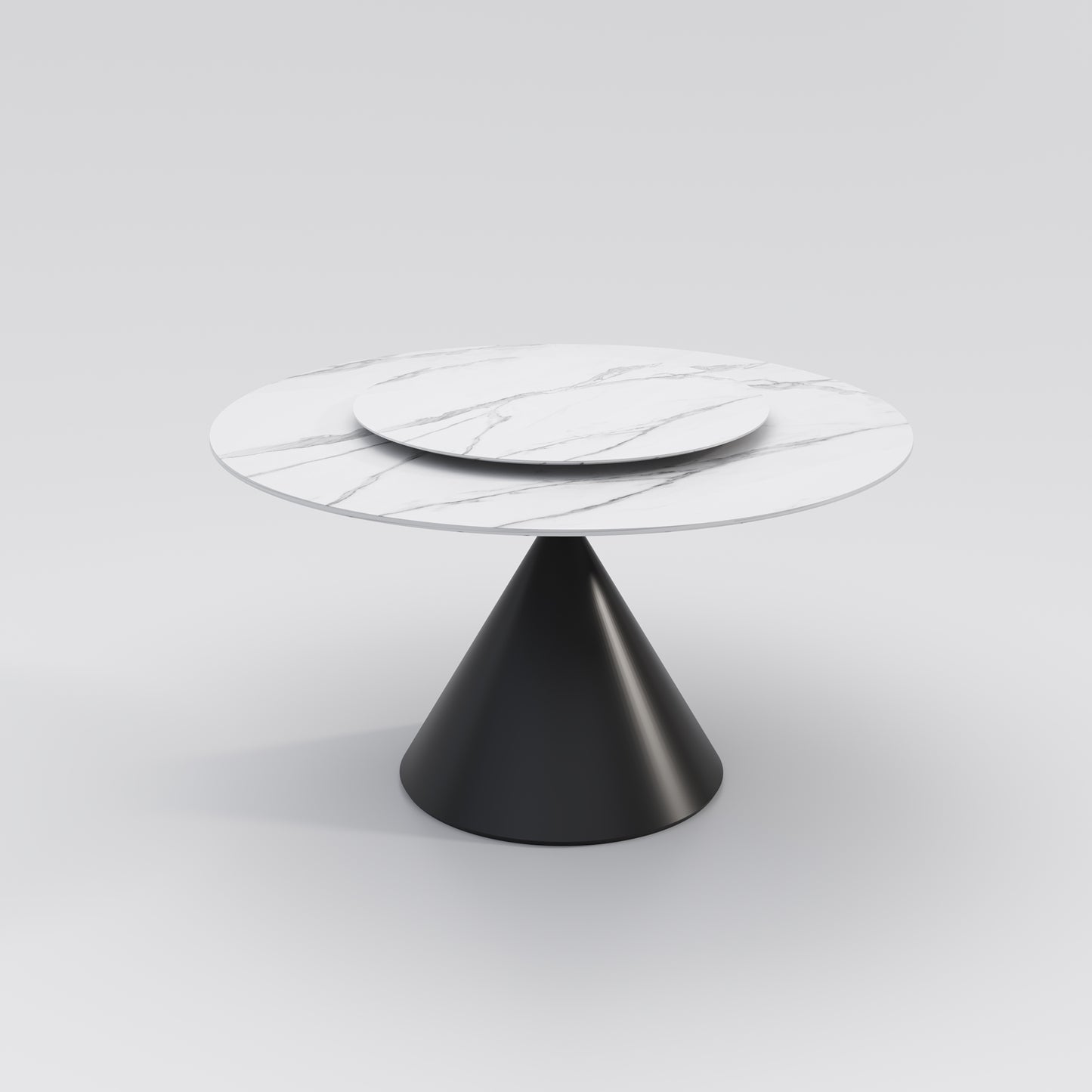 HOURGLASS Sintered Stone Round Dining Table/Lazy Susan/ Black Steel Base/Matte / Glossy Fish-belly White Top