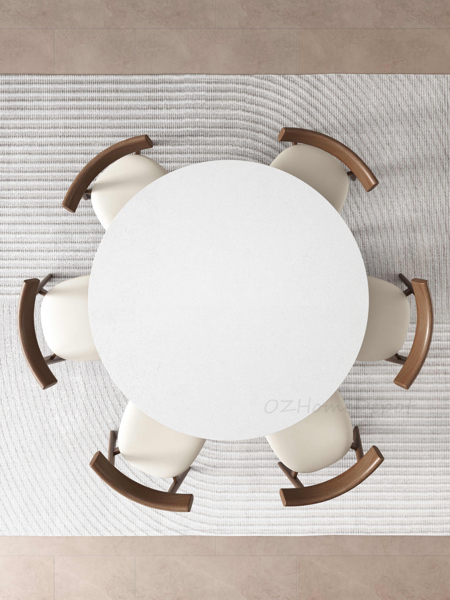 ORCHID White High Gloss Sintered Stone Panel Tabletop with Solid Wood Base Circular Dining Table 9049