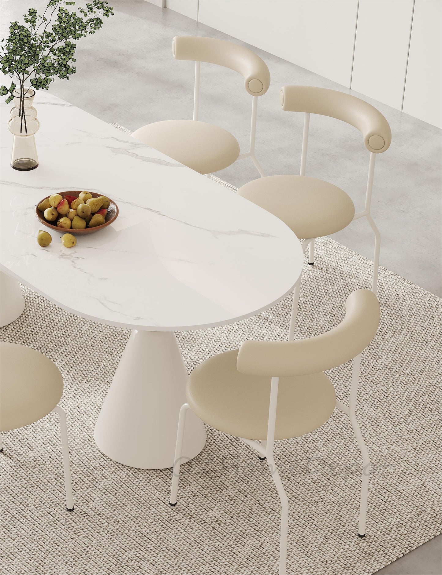 CREAMY Marble-Inspired with Gloss Finish Sintered Stone Top 1.8M Dining Table |Dining Table | Oval Table