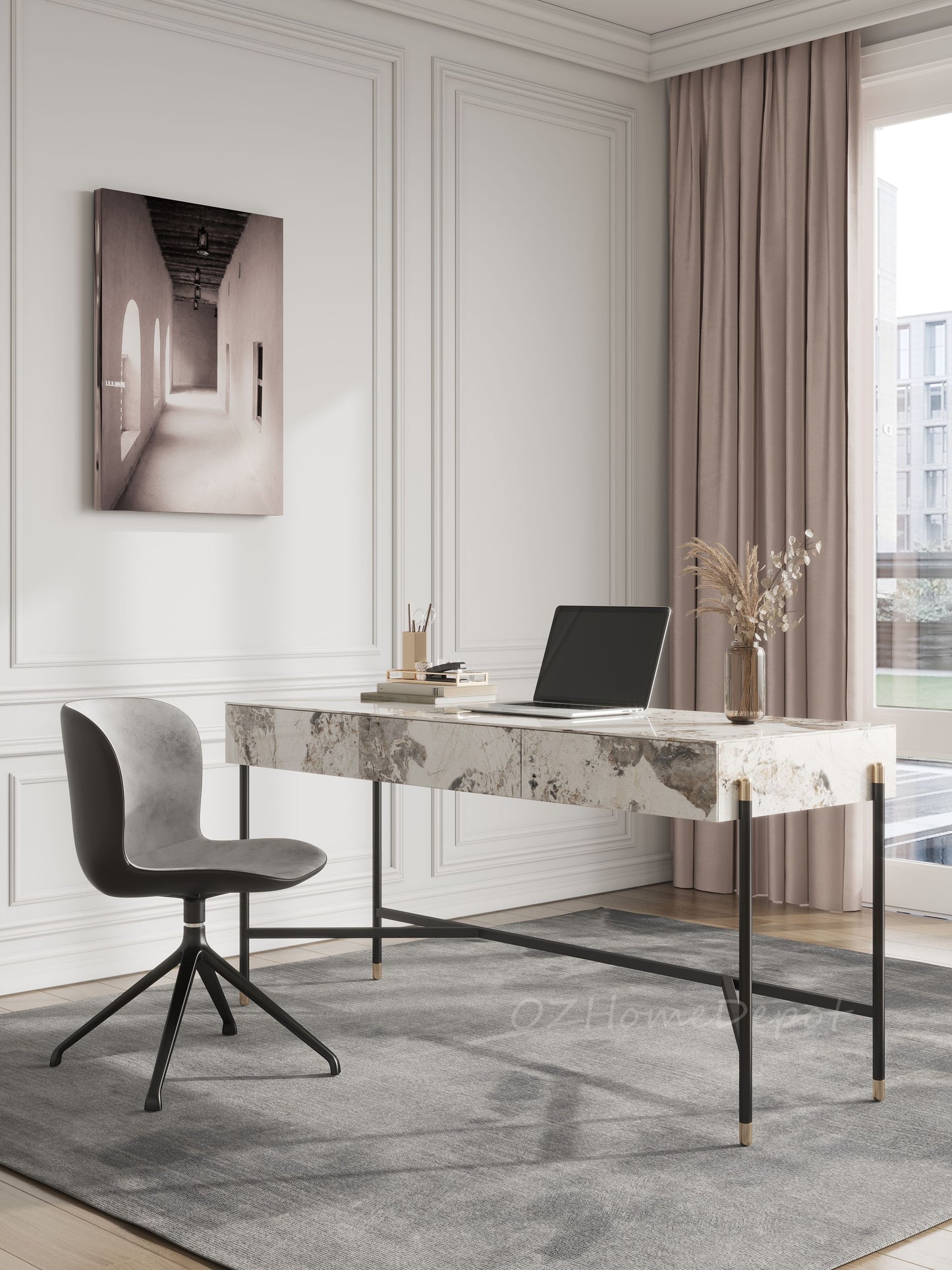 Igor Sintered Stone Top  Study Desk with Drawers /Steel Legs/Ceramic/ Home Office Desk