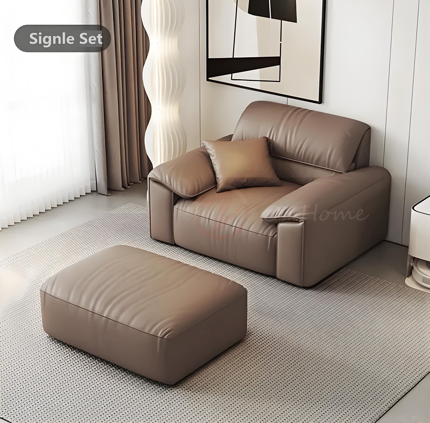 GNAEUS Luxury Italian-Style Genuine Leather Three-Seater Sofa with Elephant-Ear Design | Corner Sofa | Ottoman | Modular Sofa | SF-1041