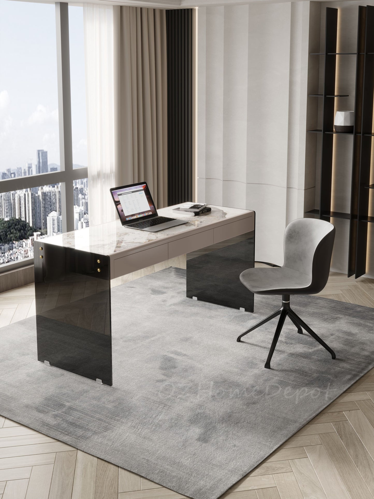 Angelo Sintered Stone Top  Study Desk with Drawers /Steel Legs/Ceramic/ Home Office Desk