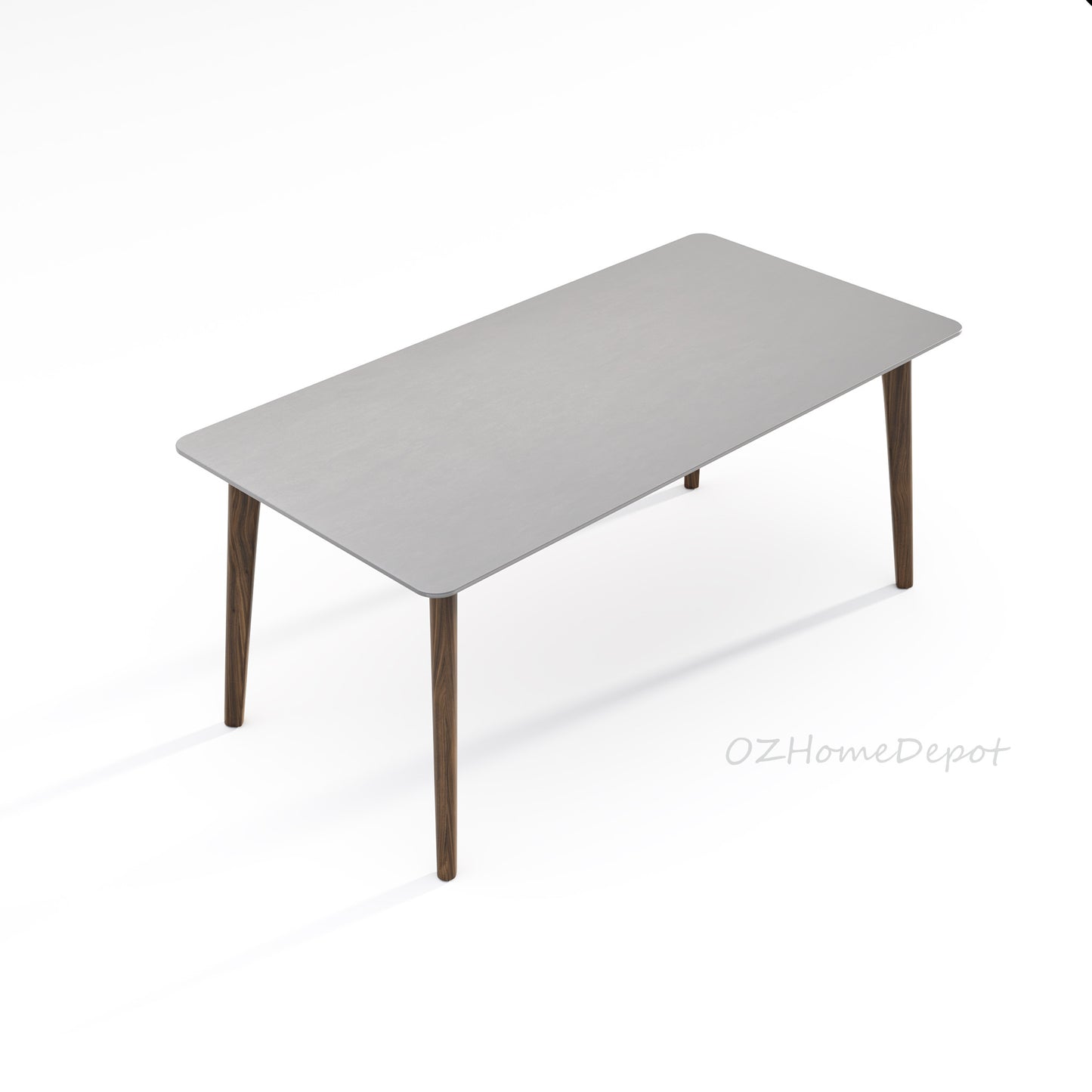 BENCY Rectangular Ceramic Top Dining Table/Solid Timber Frame/Natural Wood Color Legs