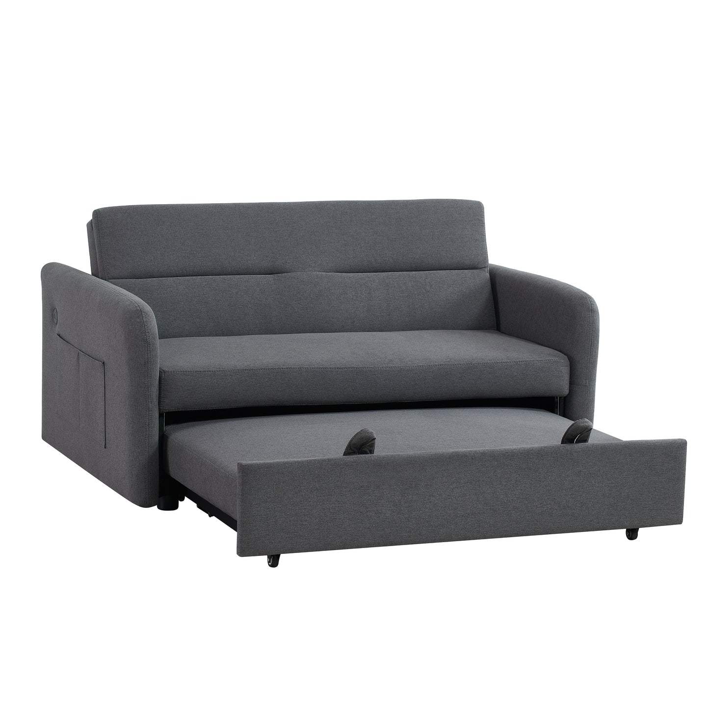 【Sofa Bed】Minimalist style, two-seater grey fabric pull-out sofa with cushions, model 1015