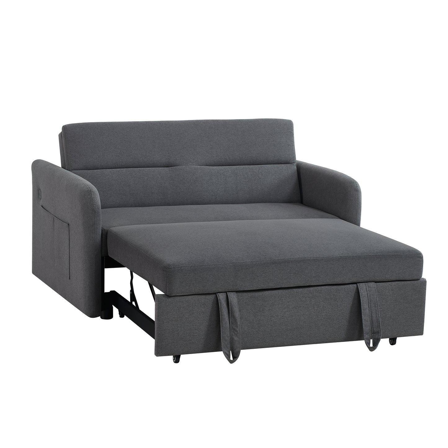 【Sofa Bed】Minimalist style, two-seater grey fabric pull-out sofa with cushions, model 1015