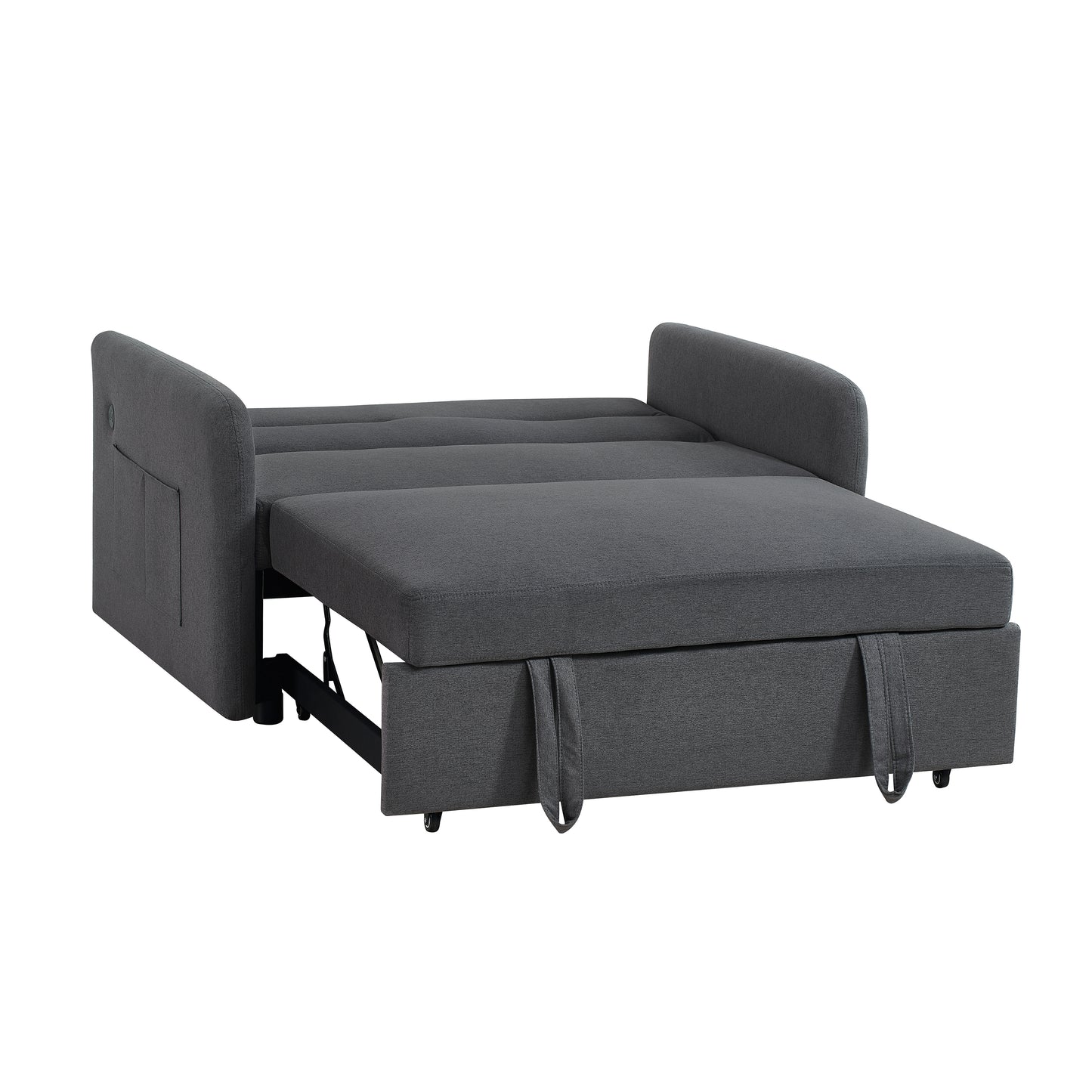 【Sofa Bed】Minimalist style, two-seater grey fabric pull-out sofa with cushions, model 1015