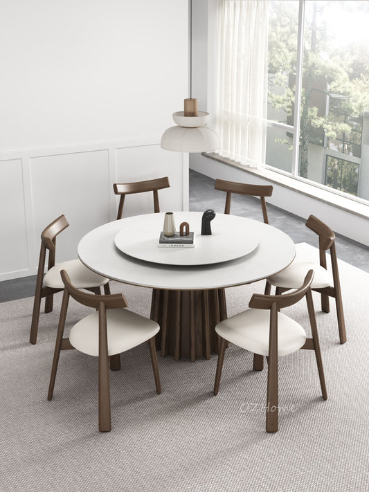 ISABEA 180cm Large Sintered Stone Tabletop with Solid Wood Base, Optional Turntable | Dining Table | Dining Chairs | Set | 9053