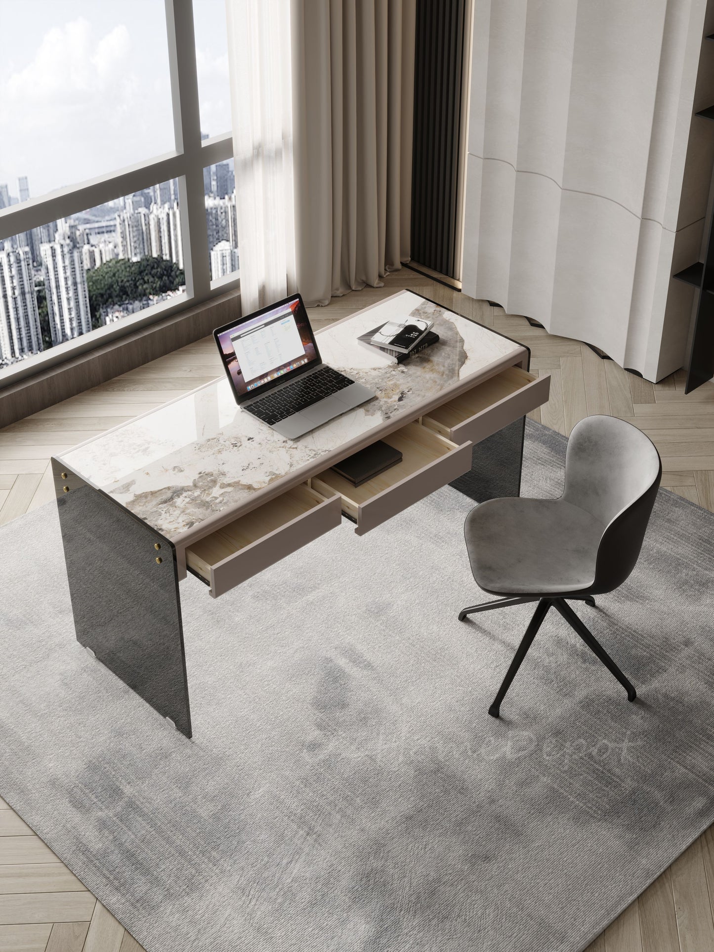 Angelo Sintered Stone Top  Study Desk with Drawers /Steel Legs/Ceramic/ Home Office Desk