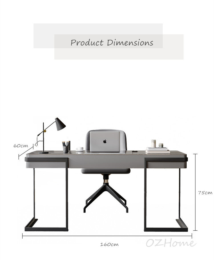 ORSO High Glossy White Marble Patterned Slab Desktop 160cm Desk Office Table | 6012