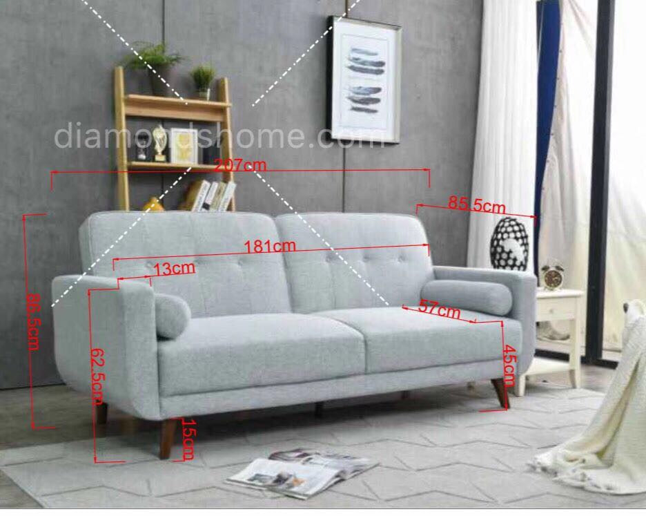 EVELYN 3 Seater Sofa Bed/Easy to clean/polyester upholstery/Rubberwood legs/Grey