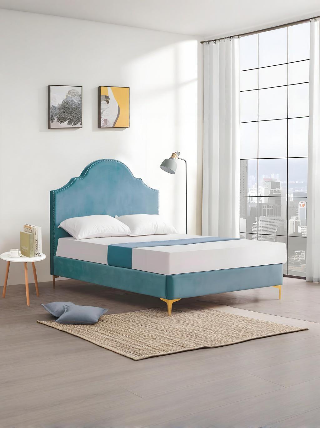 AQUA Velvet Upholstered Bed Frame Queen Size