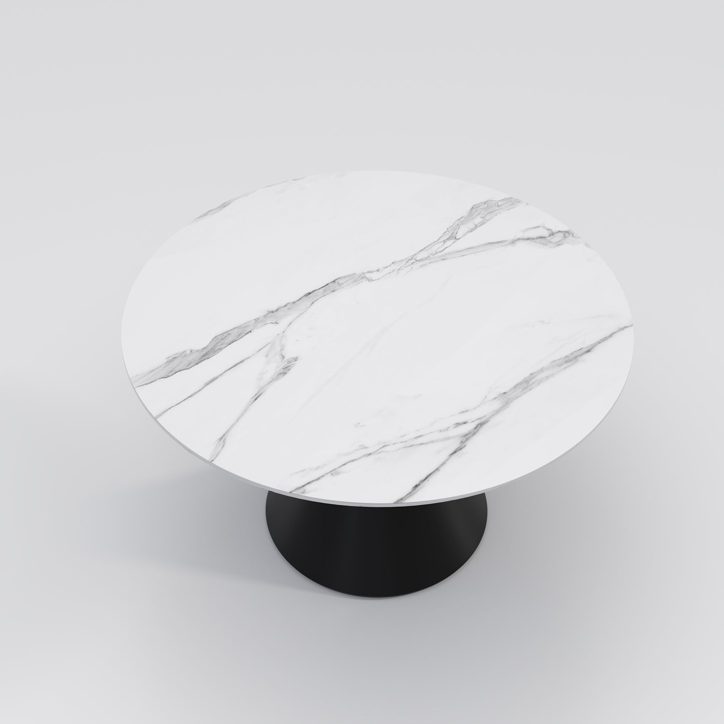 HOURGLASS Sintered Stone Round Dining Table/Lazy Susan/ Black Steel Base/Matte / Glossy Fish-belly White Top