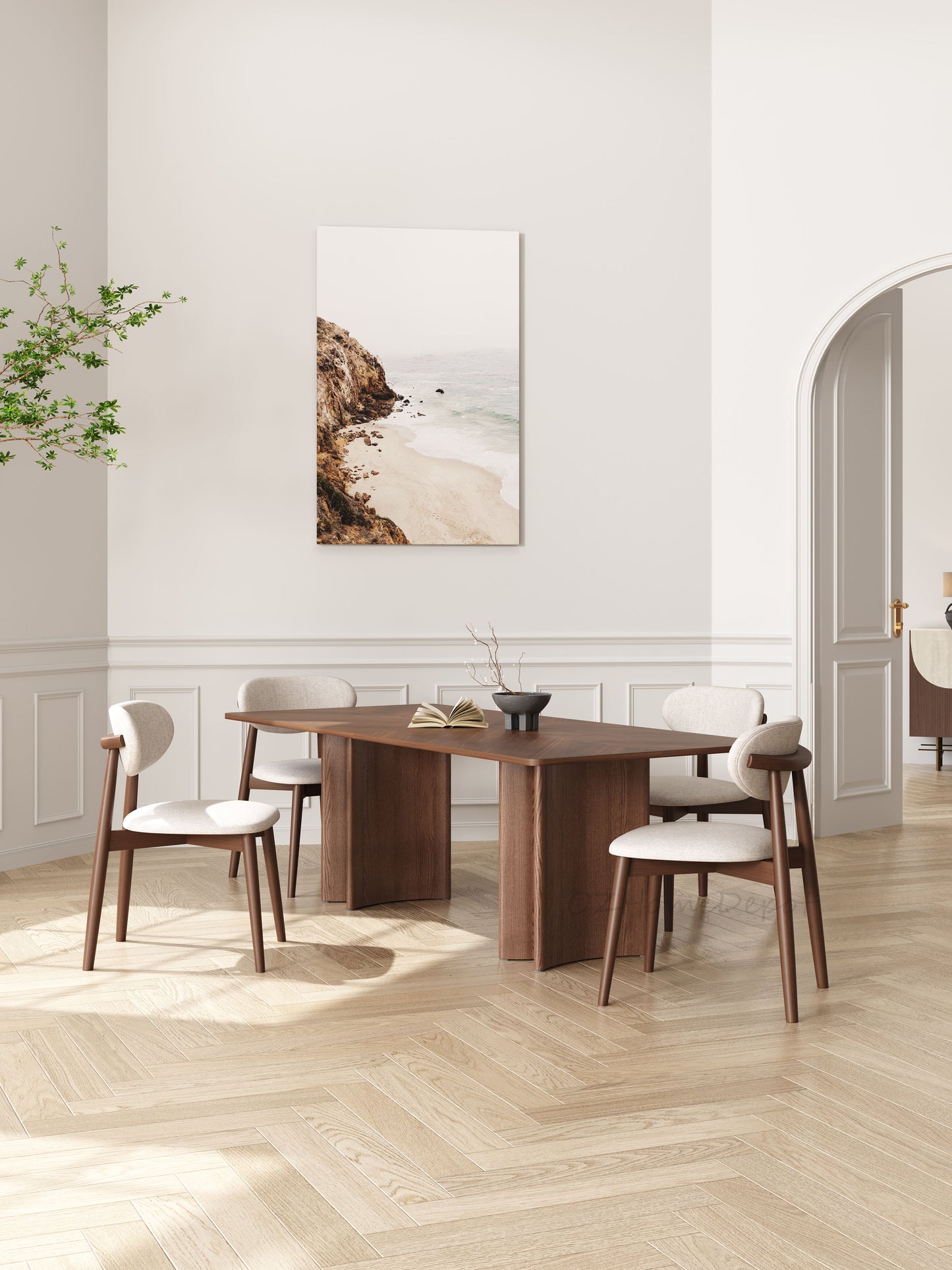 MARS Parquet Timber Walnut Color Dining Table/Solid Timber Frame/Natural Wood Color Legs