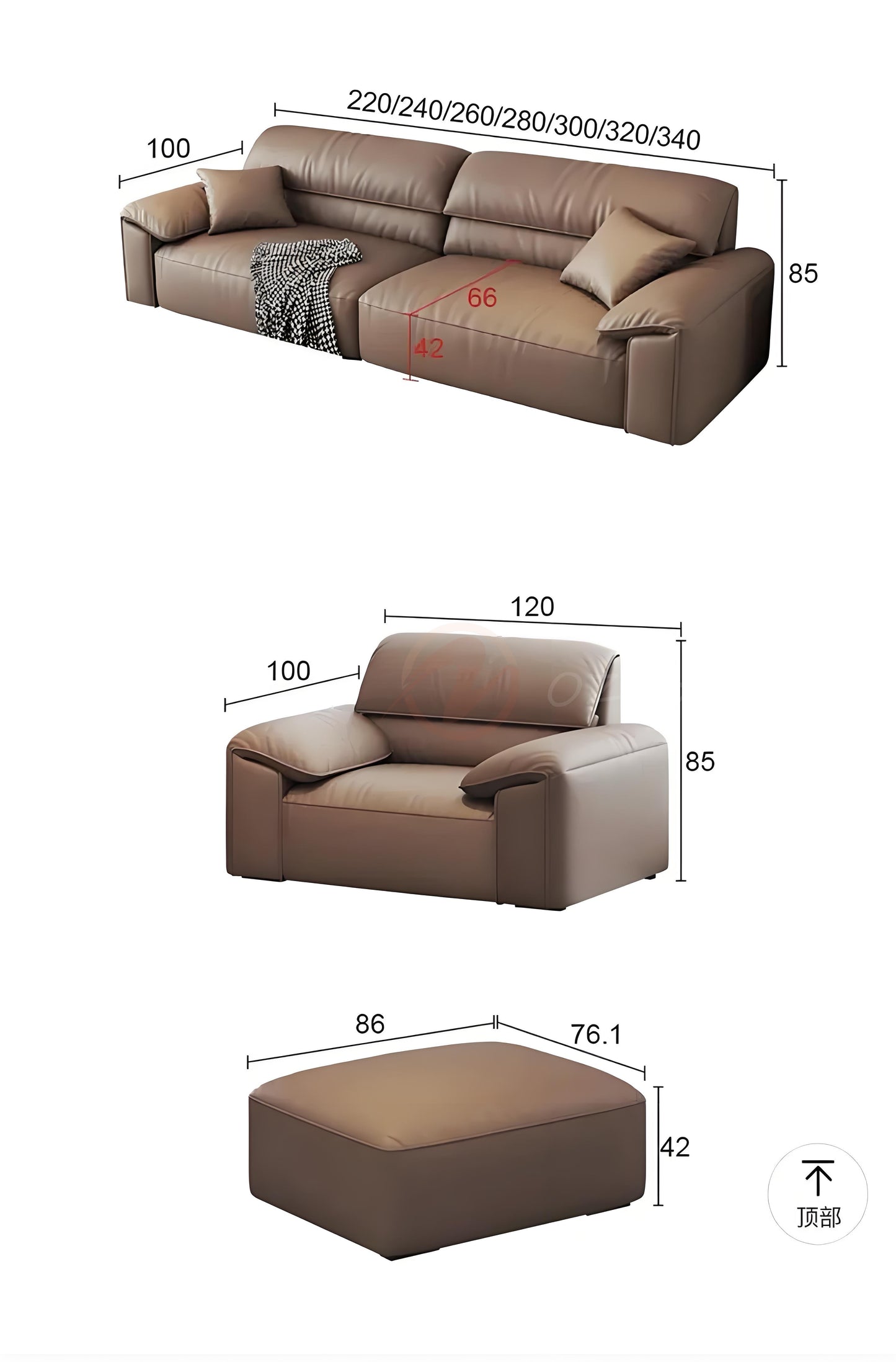 GNAEUS Luxury Italian-Style Genuine Leather Three-Seater Sofa with Elephant-Ear Design | Corner Sofa | Ottoman | Modular Sofa | SF-1041