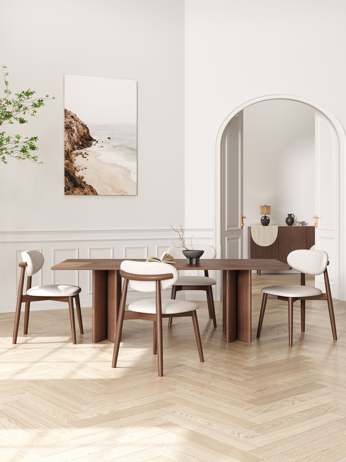 MARS Parquet Timber Walnut Color Dining Table/Solid Timber Frame/Natural Wood Color Legs