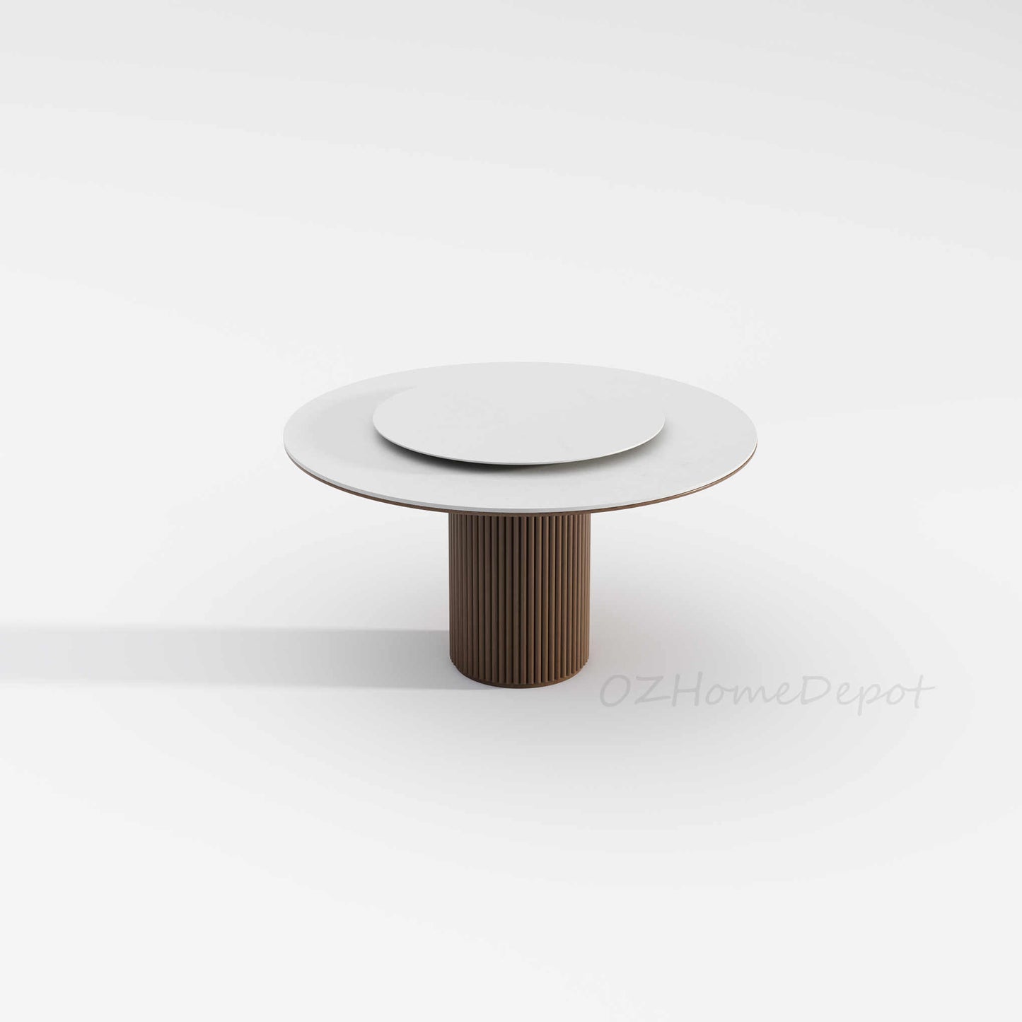 ORCHID White High Gloss Sintered Stone Panel Tabletop with Solid Wood Base Circular Dining Table 9049