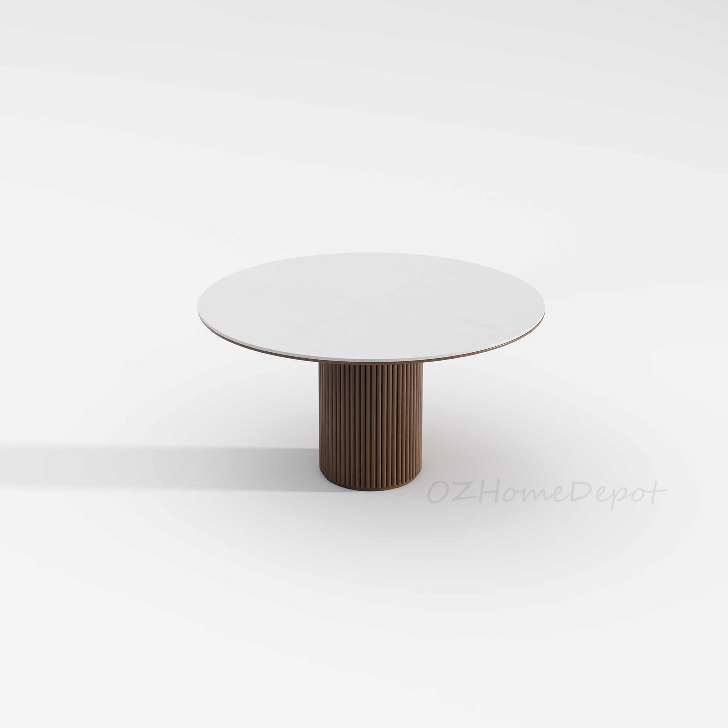 ORCHID White High Gloss Sintered Stone Panel Tabletop with Solid Wood Base Circular Dining Table 9049