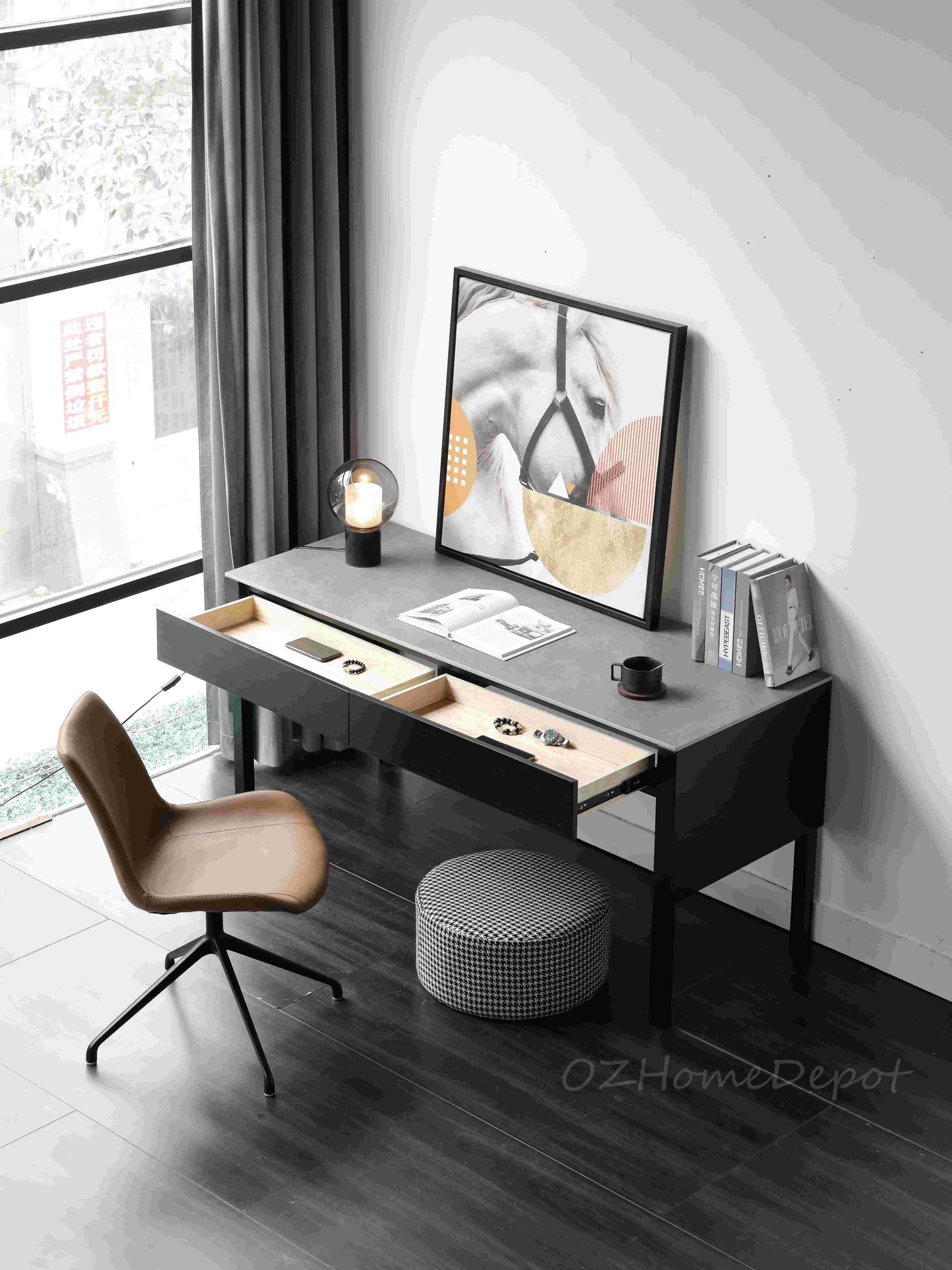 Zita  Sintered Stone Top  Study Desk with Drawers /Glass Stand/Ceramic/ Home Office Desk