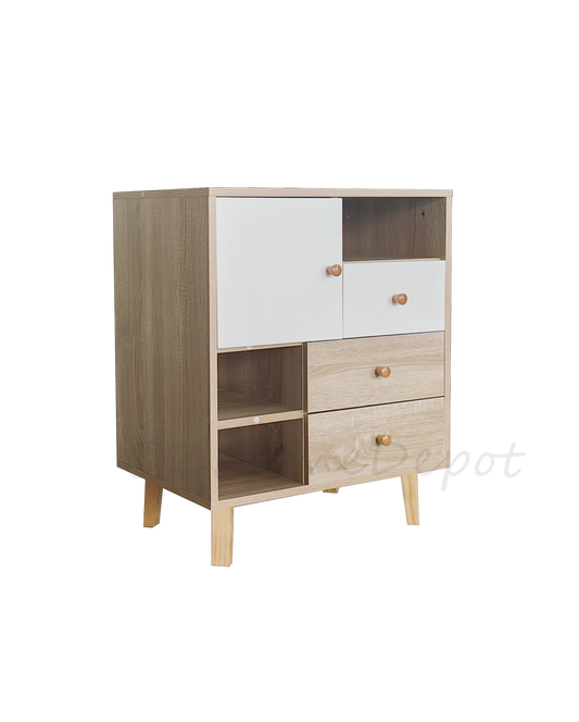 Natural Wood Color with White TV Cabinet Side Cabinet | Storage Cabinet | 2004-02