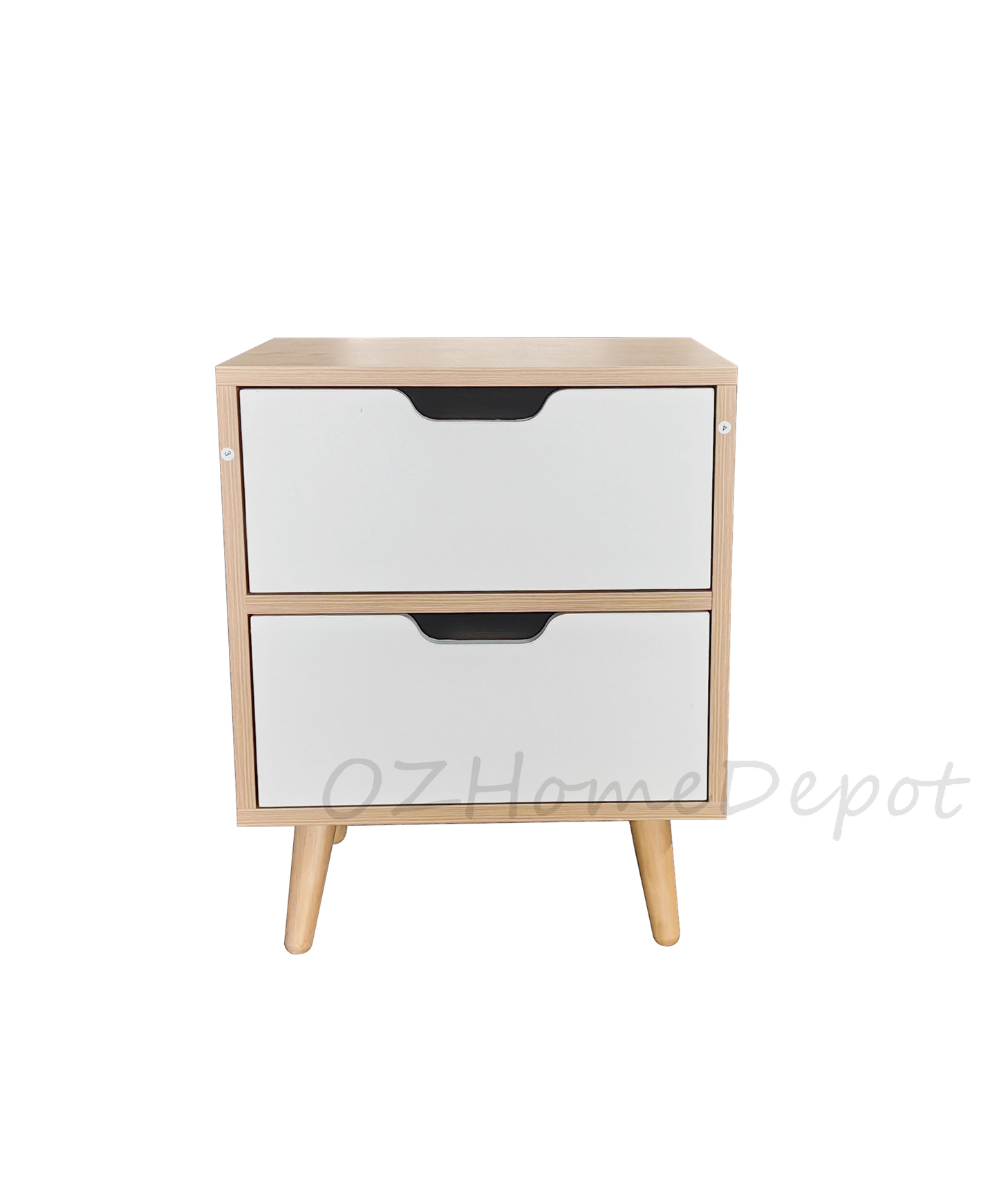 Natural Wood Color with White Double-Drawer Bedside Cabinet | Storage Cabinet | 0021