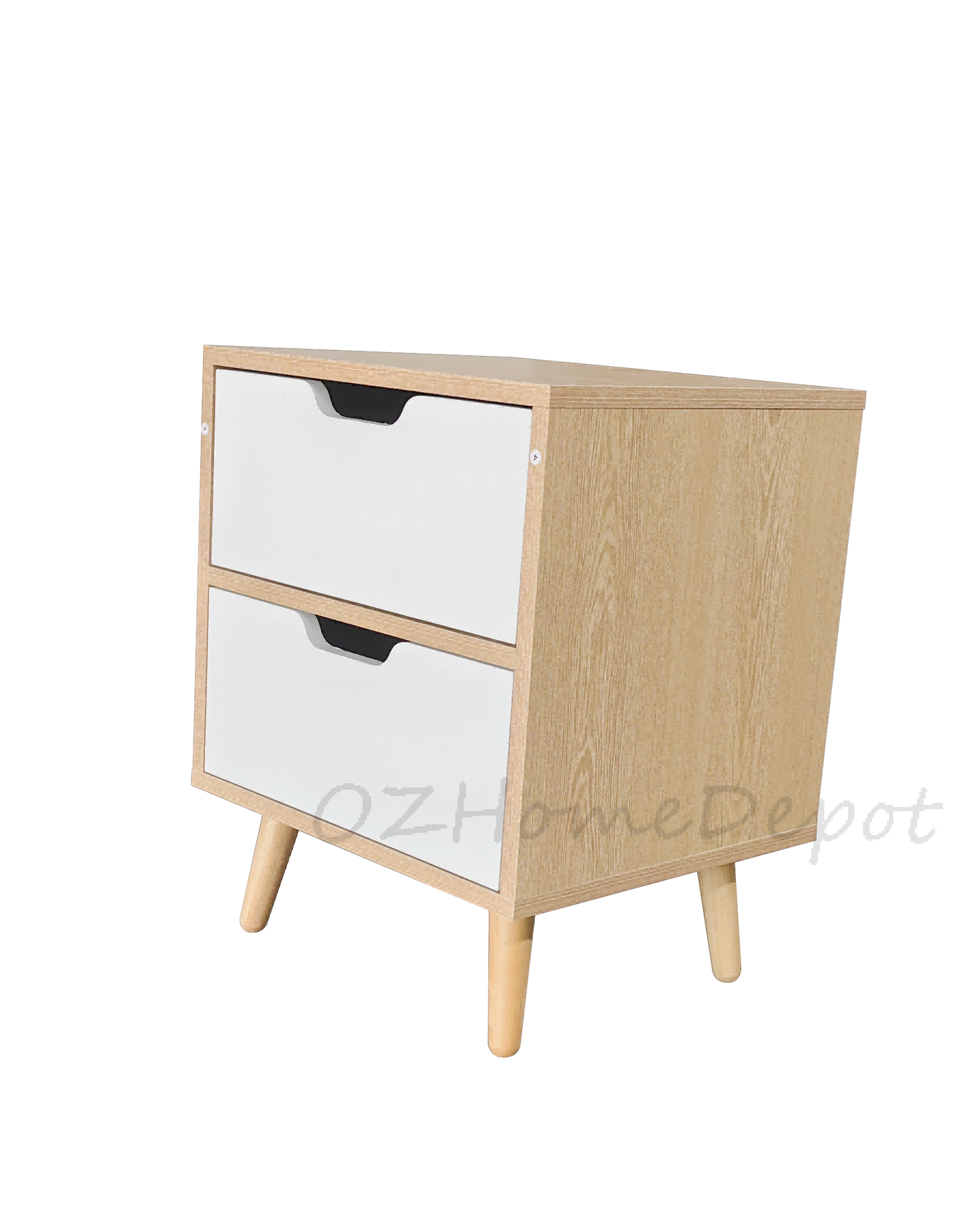 Natural Wood Color with White Double-Drawer Bedside Cabinet | Storage Cabinet | 0021