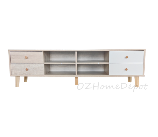 Natural Wood Color with White Four-Drawer TV Stand | Entertainment Unit | 2004