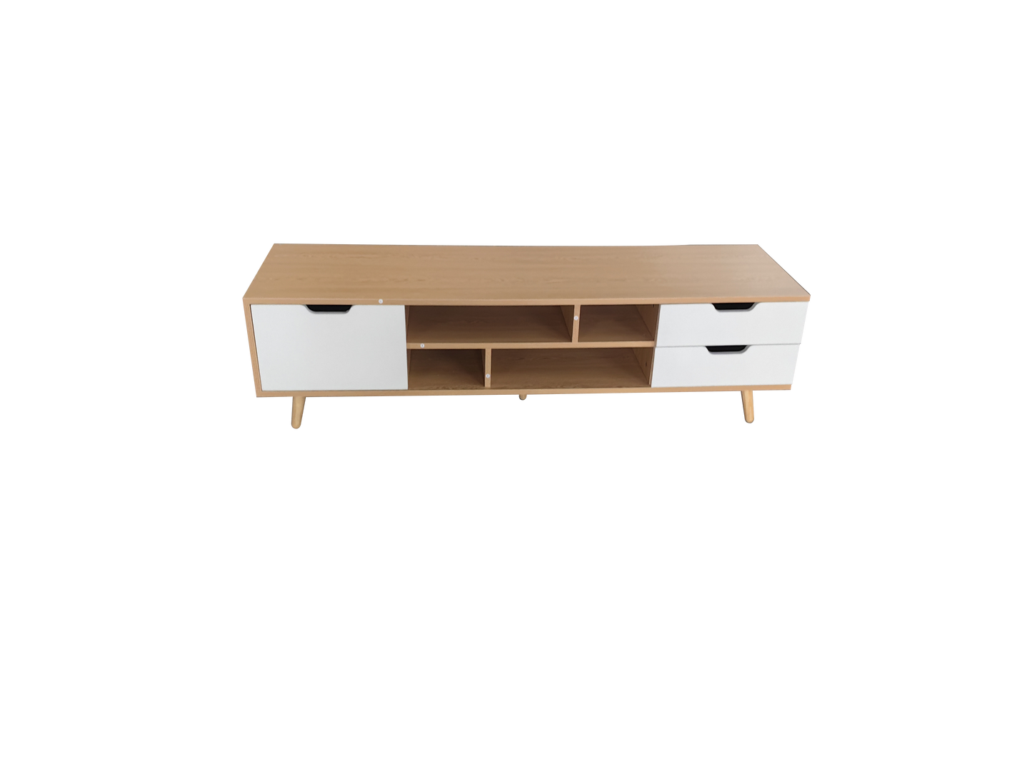 Natural Wood Color with White Double-Drawer Single Cabinet Door TV Cabinet | 2001 New Model