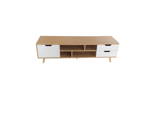 Natural Wood Color with White Double-Drawer Single Cabinet Door TV Cabinet | 2001 New Model