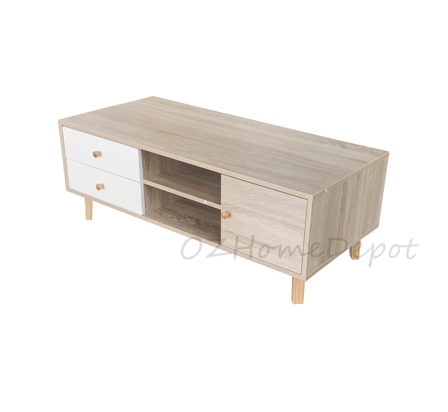 Natural Wood Color with White drawer Coffee Table | Storage Cabinet | 2004-02