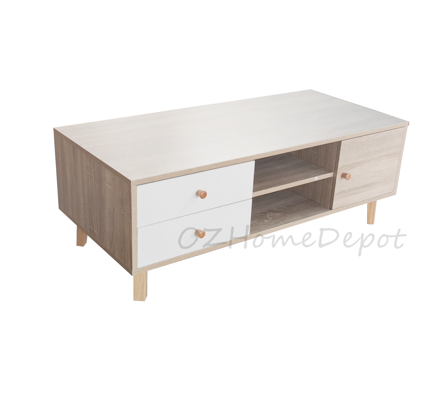 Natural Wood Color with White drawer Coffee Table | Storage Cabinet | 2004-02