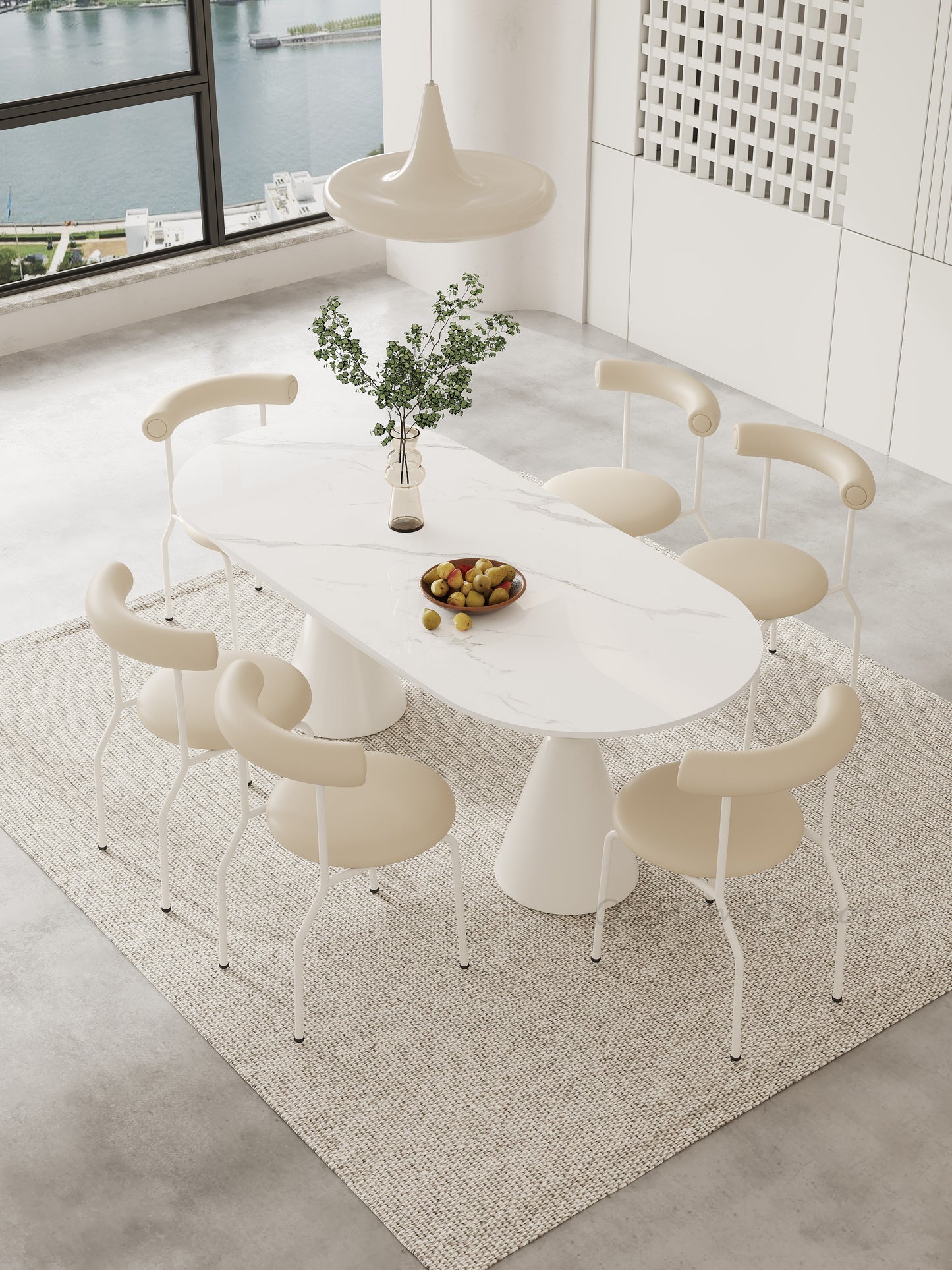 CREAMY Marble-Inspired with Gloss Finish Sintered Stone Top 1.8M Dining Table |Dining Table | Oval Table