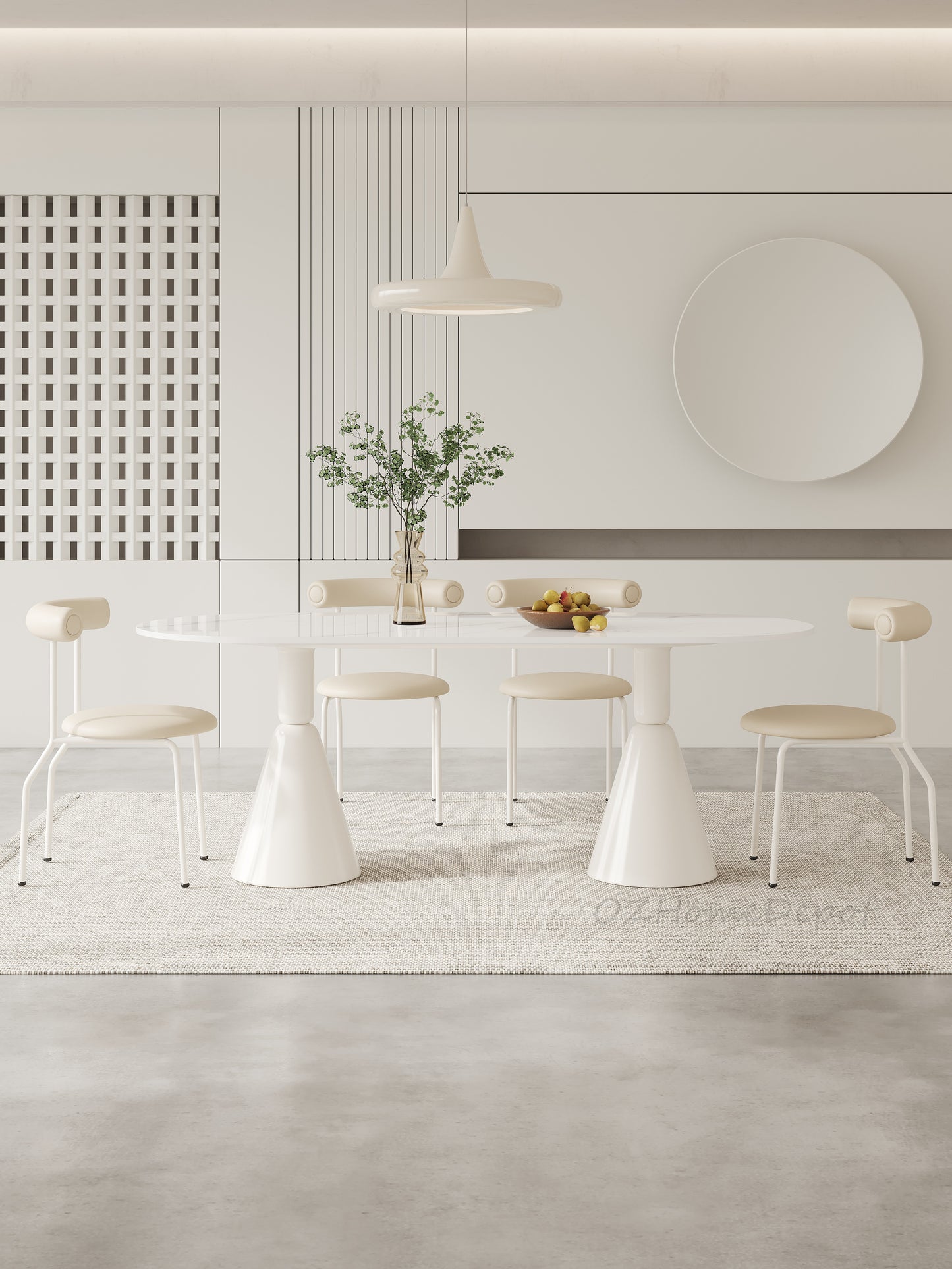 CREAMY Marble-Inspired with Gloss Finish Sintered Stone Top 1.8M Dining Table |Dining Table | Oval Table