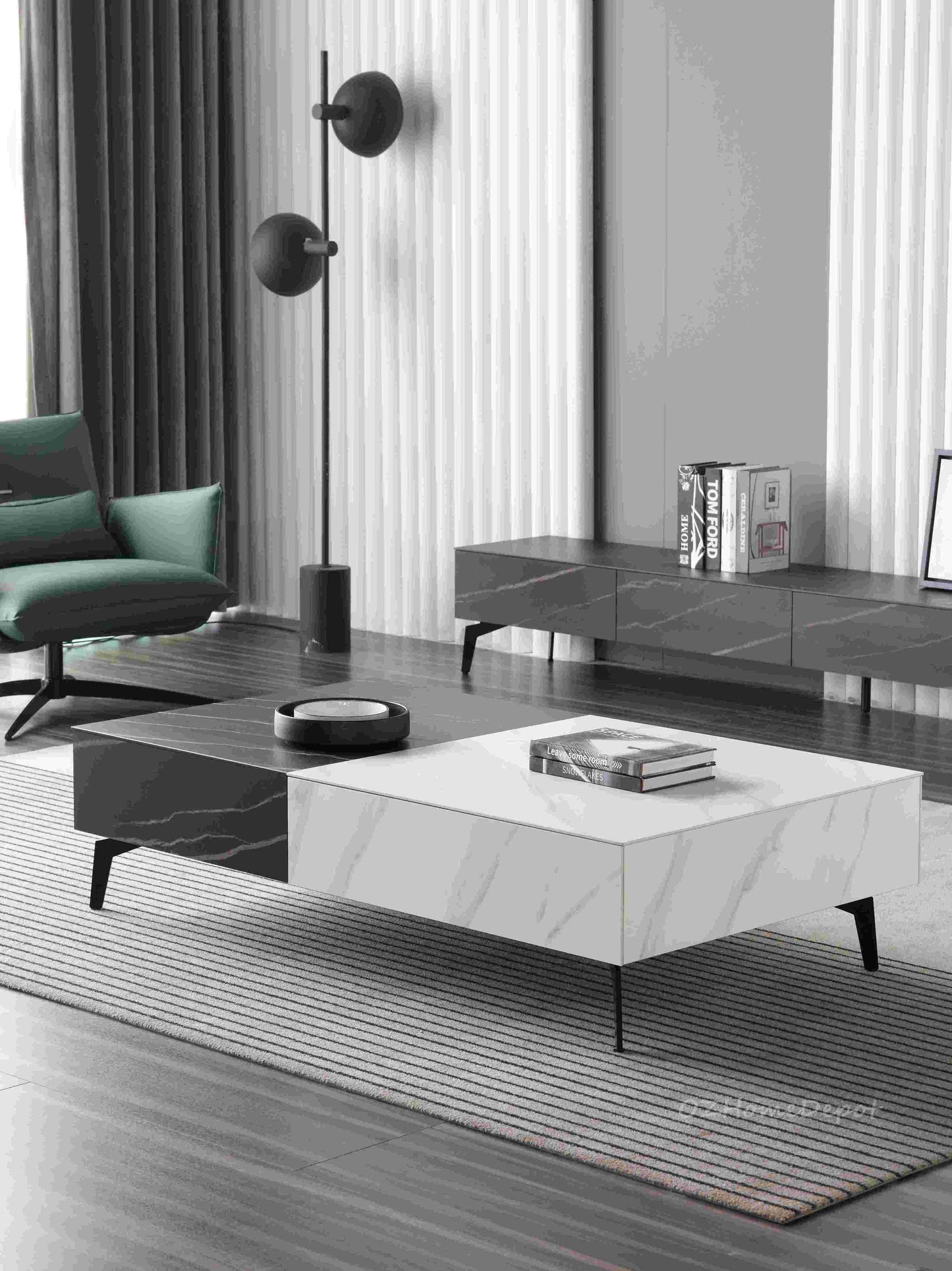 Gervais Cool Breeze Black and White Matte Stone Veneer TV Cabinet | Coffee Table | 2024 5024