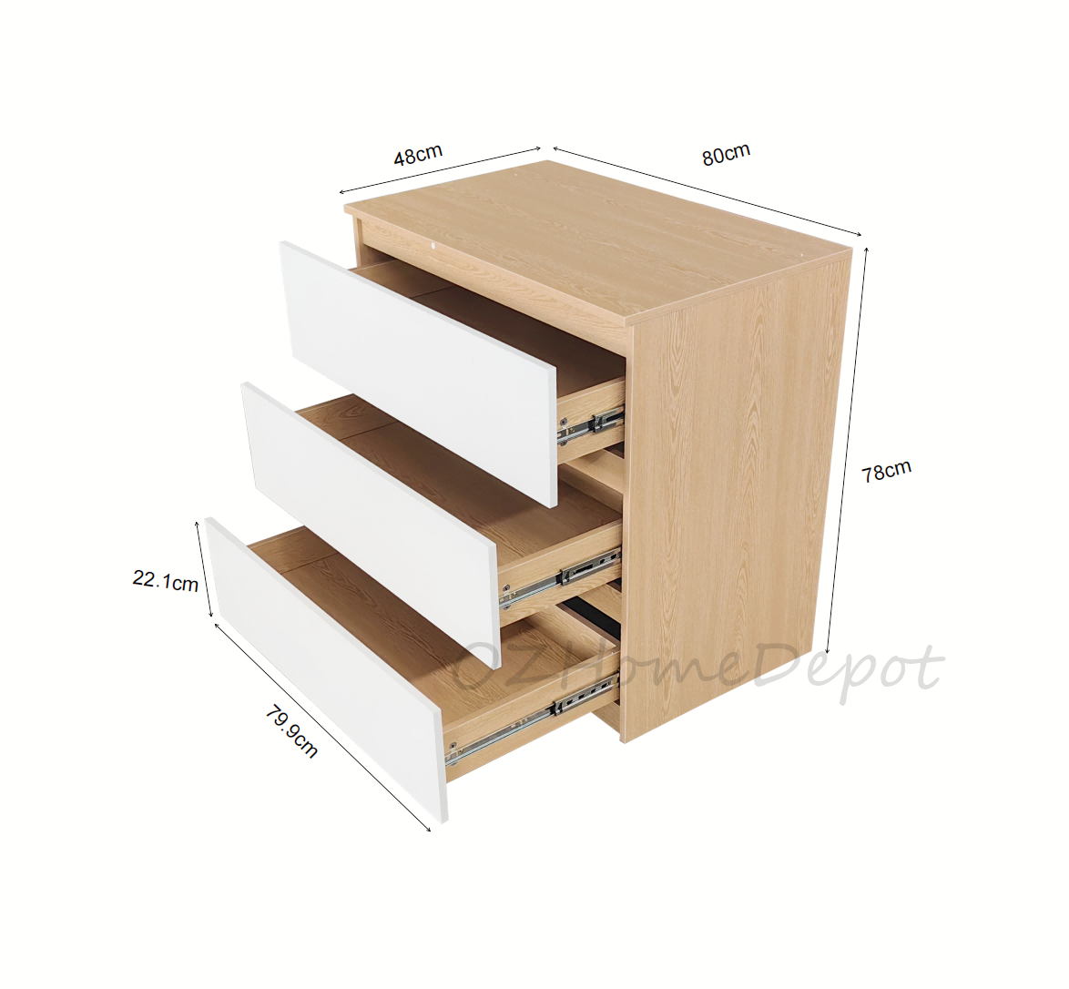 Natural Wood Color with White Three-Drawer Cabinet | Storage Cabinet | 3DRAWER-01