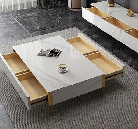 EAVAN Mordern Minimalistic/ Coffee Table/ Tea Table - 130cm Sintered Stone Top White