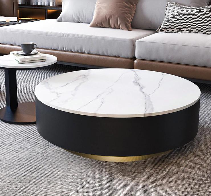 Nicole White Sintered Stone top with Gold Base Coffee Table Set/Zen/Modern