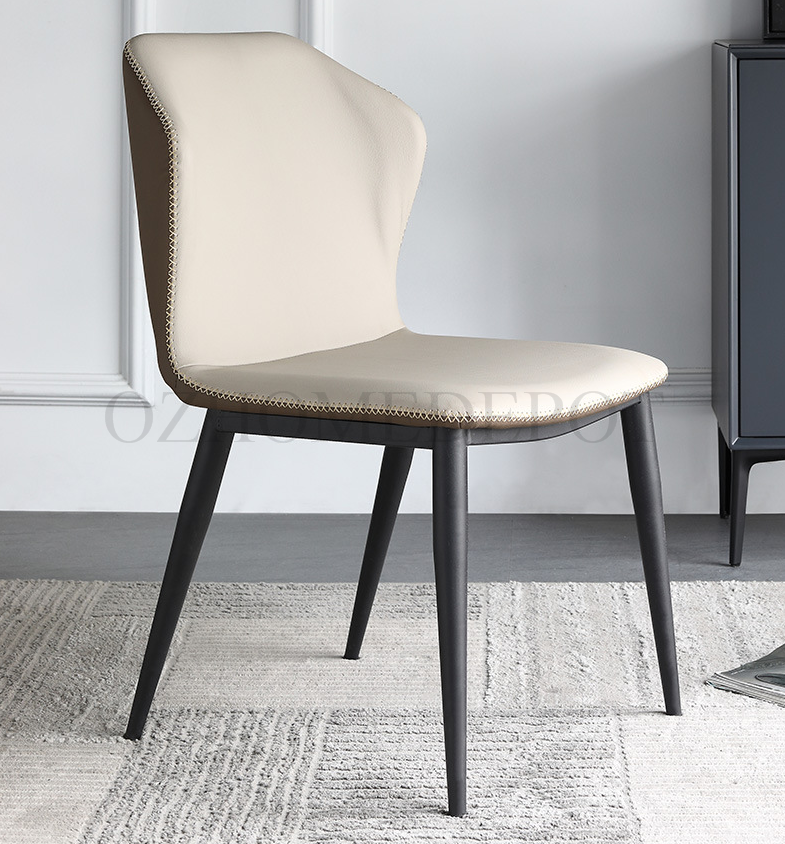 Lea Dining Chair/Steel legs/ PU leather/Minimalist/Beige