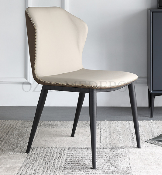 Lea Dining Chair/Steel legs/ PU leather/Minimalist/Beige