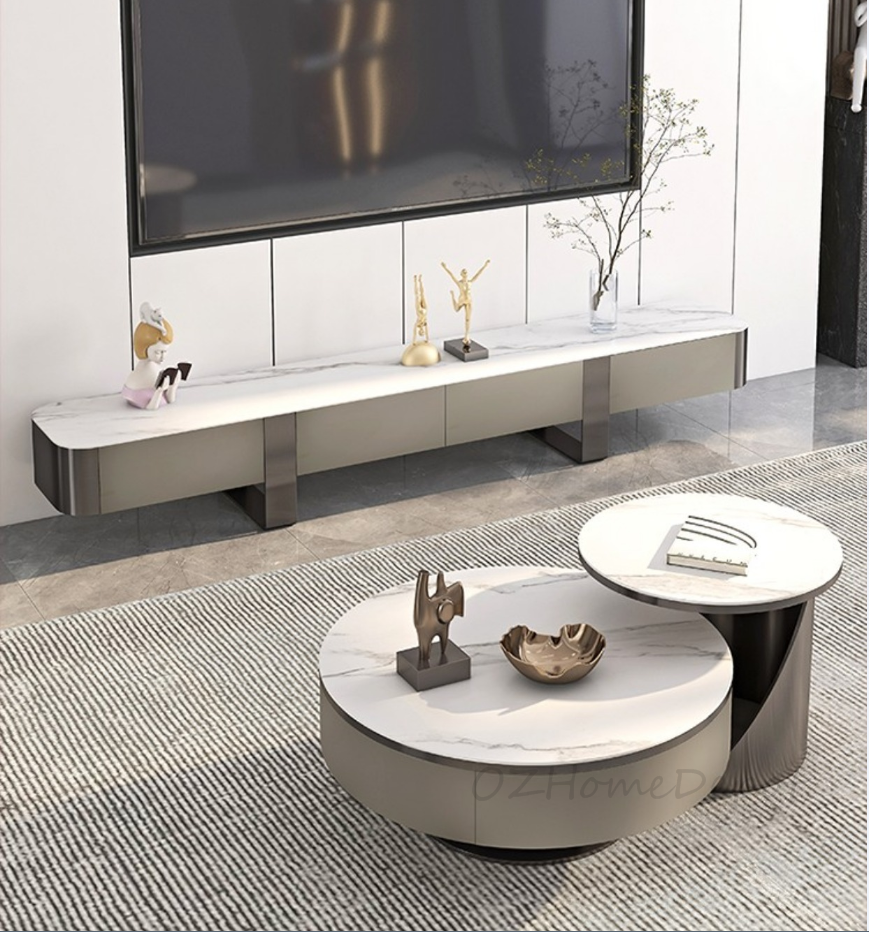 Berkley Nesting Sintered Stone Top Coffee Table Set | Glossy Ceramic top | Luxury