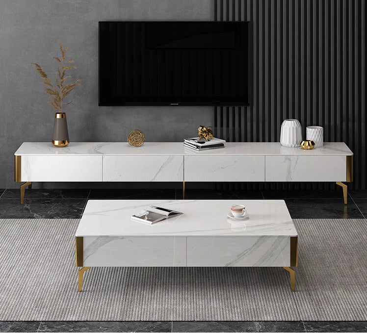 EAVAN Mordern Minimalistic/ Entertainment TV Unit-200cm Sintered Stone Top White