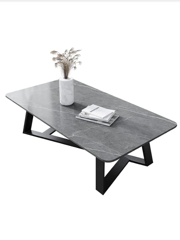 Ashy Grey Matte Finish Sintered Stone Coffee Table/Ceramic tabletop/ Powder-coated steel frame & legs