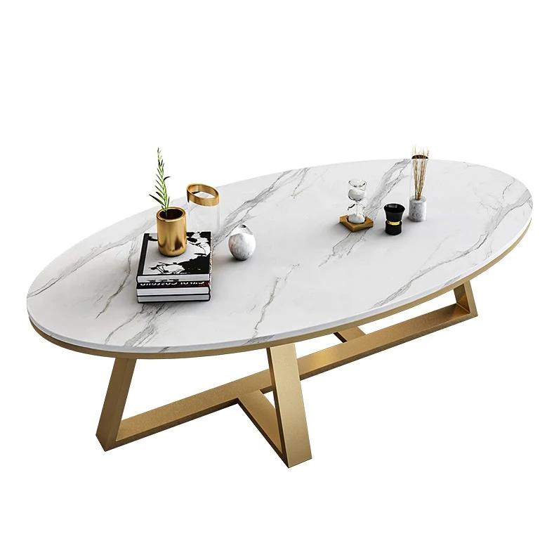 Serina Oval Sintered Stone top Coffee Table/ Golden coloured legs/steel frame