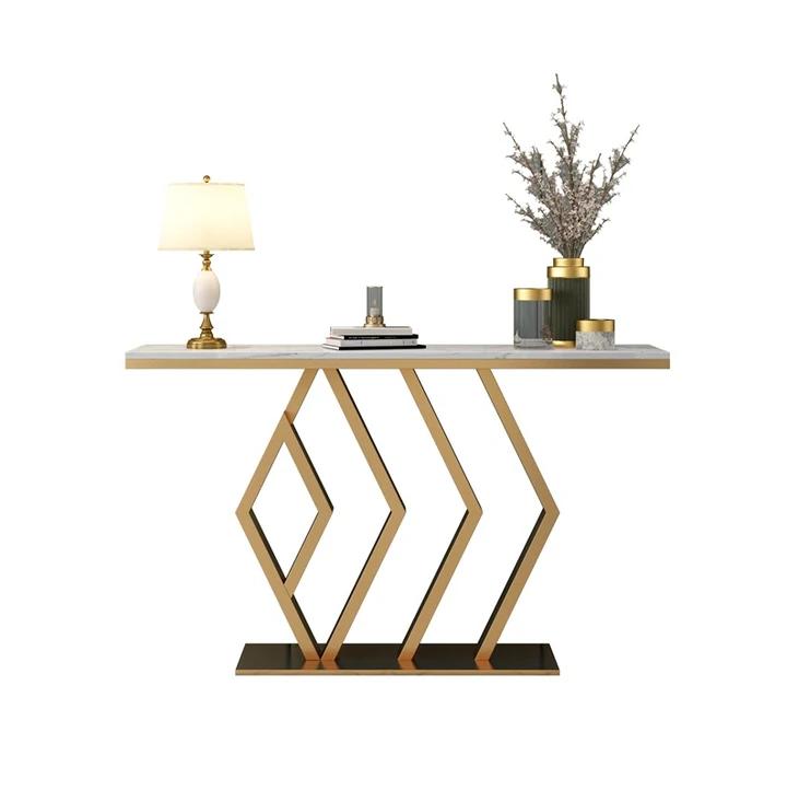 Elton White and Gold Ceramic Console table/Ceramic top/Goldern Carbon fram legs/Modren