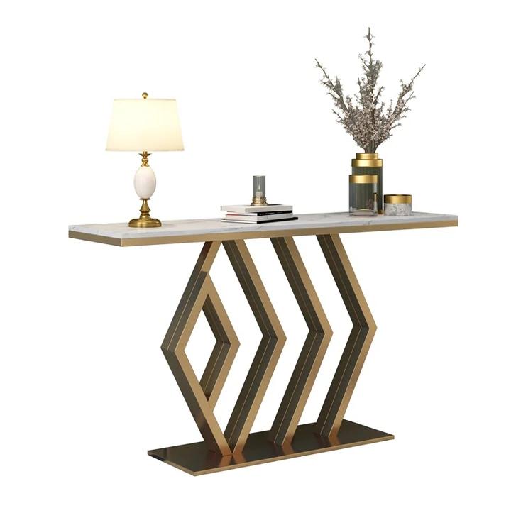 Elton White and Gold Ceramic Console table/Ceramic top/Goldern Carbon fram legs/Modren