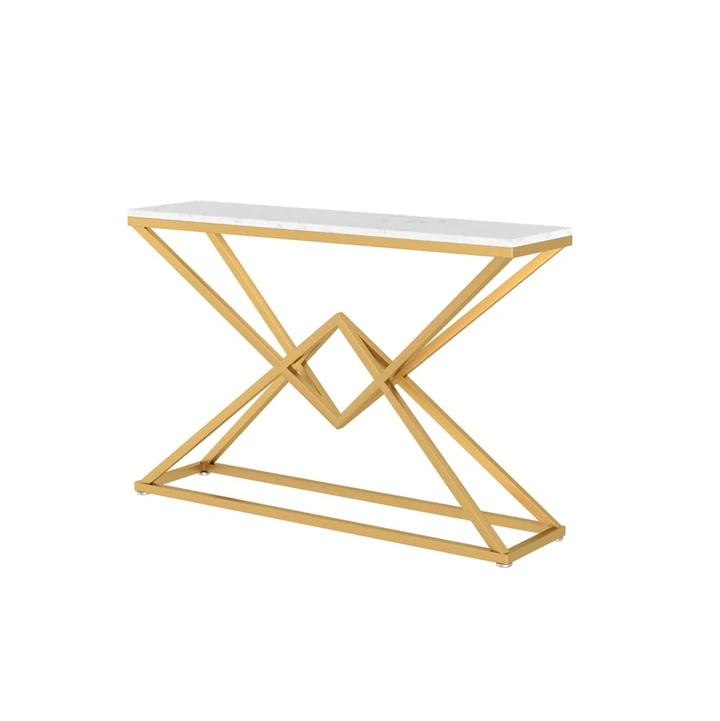 Francis White and Gold Ceramic Console table/ Ceramic tabletop/ Golden powder-coated metal legs/Mordern