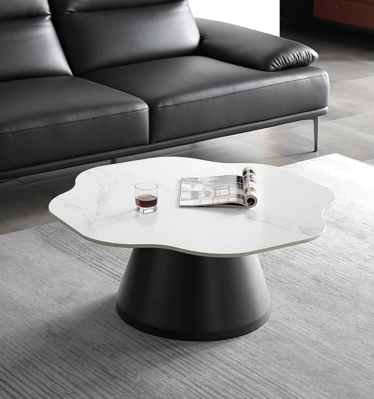 Colette Irregular Sintered Stone Top Coffee Table/Ceramic tabletop/Powder-coated metal frame/Contemporary/Minimalistic