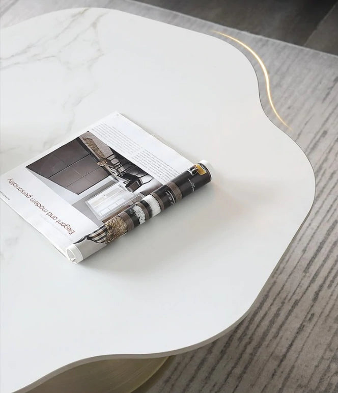 Colette Irregular Sintered Stone Top Coffee Table/Ceramic tabletop/Powder-coated metal frame/Contemporary/Minimalistic