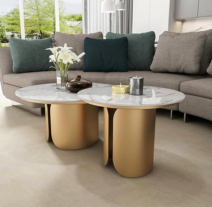 Tiara 2-piece/ Nesting Coffee Table/Sintered Stone Table Top/Golden powder-coated steel legs